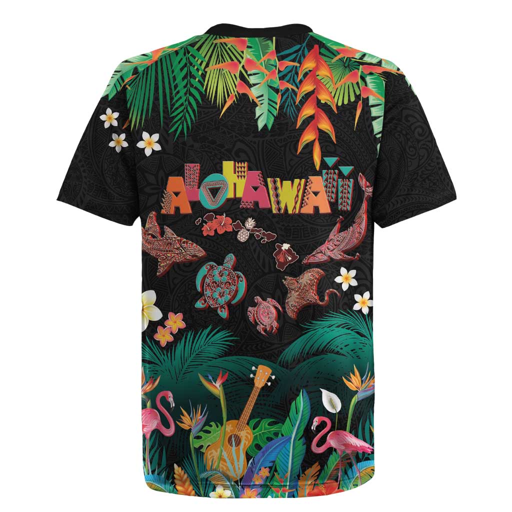 Hawaiian Alohawaii Rugby Jersey Tribal Sea Animals Tattoo and Tropical Plants - Polynesian Pride