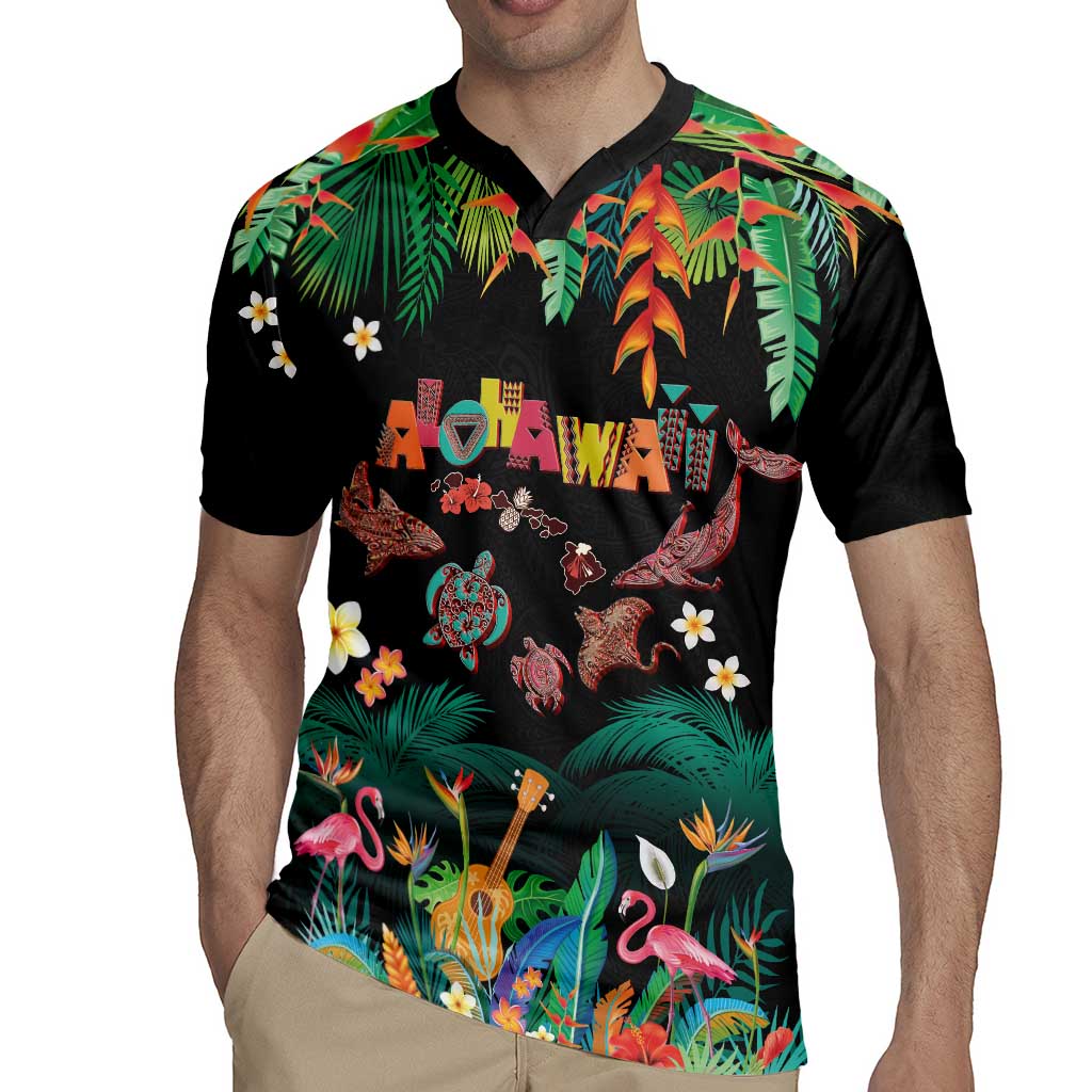 Hawaiian Alohawaii Rugby Jersey Tribal Sea Animals Tattoo and Tropical Plants - Polynesian Pride