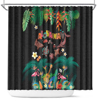 Hawaiian Alohawaii Shower Curtain Tribal Sea Animals Tattoo and Tropical Plants - Polynesian Pride