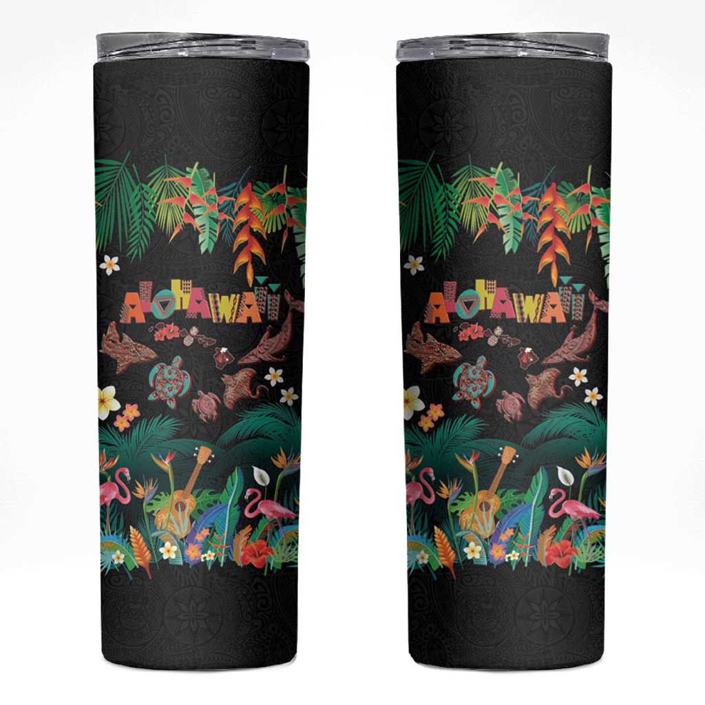 Hawaiian Alohawaii Skinny Tumbler Tribal Sea Animals Tattoo and Tropical Plants - Polynesian Pride