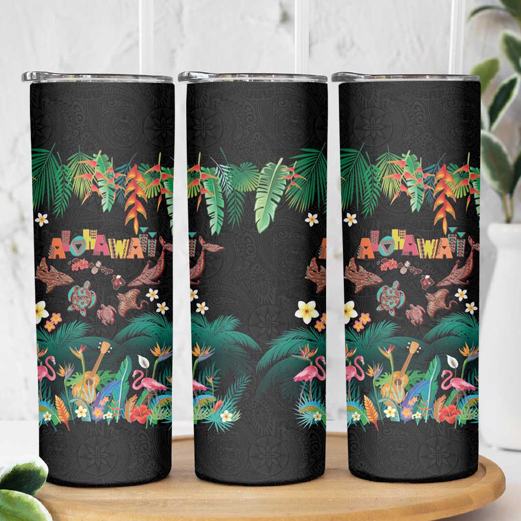 Hawaiian Alohawaii Skinny Tumbler Tribal Sea Animals Tattoo and Tropical Plants - Polynesian Pride