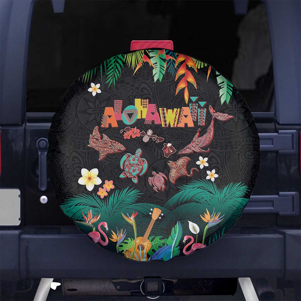 Hawaiian Alohawaii Spare Tire Cover Tribal Sea Animals Tattoo and Tropical Plants - Polynesian Pride