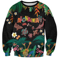 Hawaiian Alohawaii Sweatshirt Tribal Sea Animals Tattoo and Tropical Plants LT03 Unisex Black - Polynesian Pride