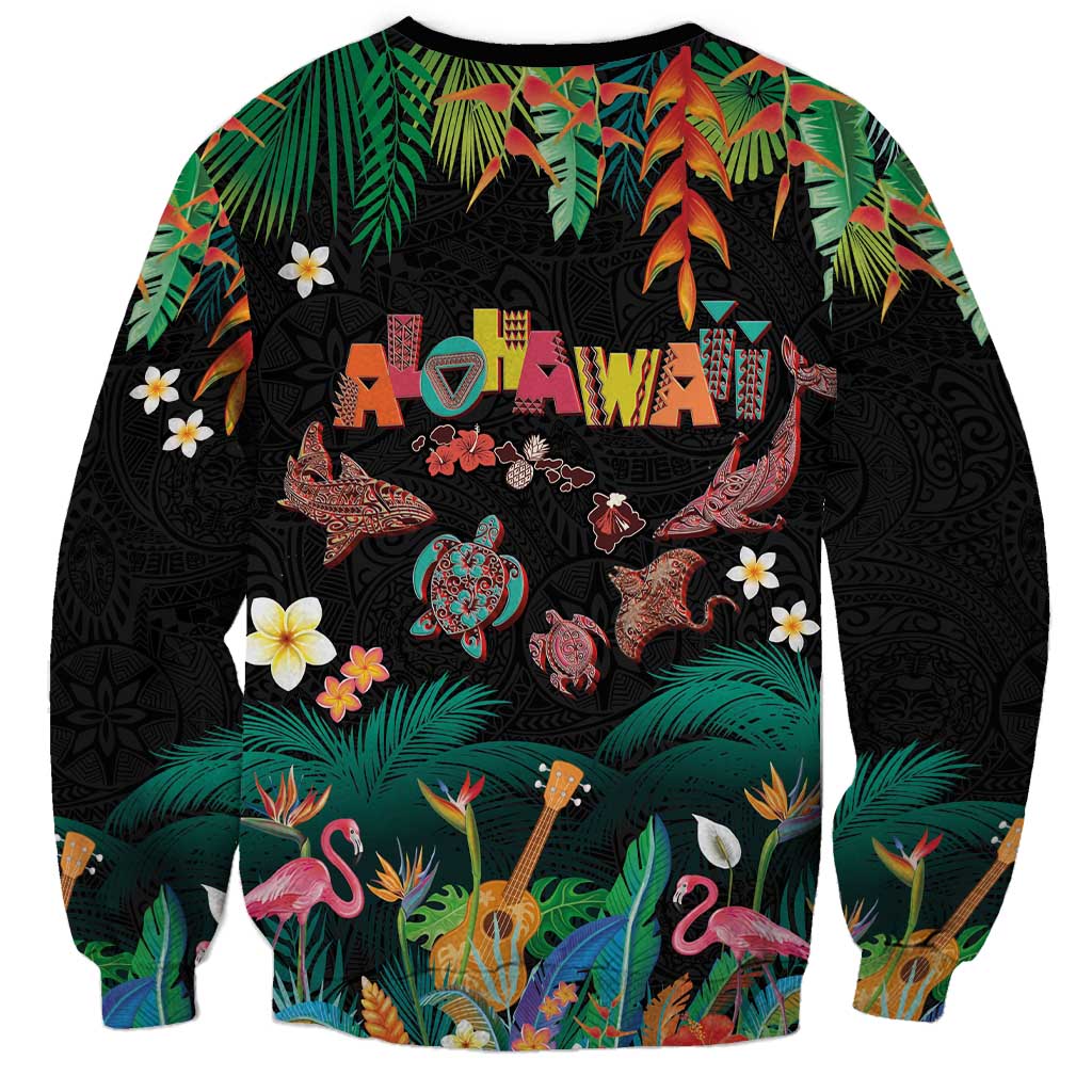 Hawaiian Alohawaii Sweatshirt Tribal Sea Animals Tattoo and Tropical Plants LT03 - Polynesian Pride