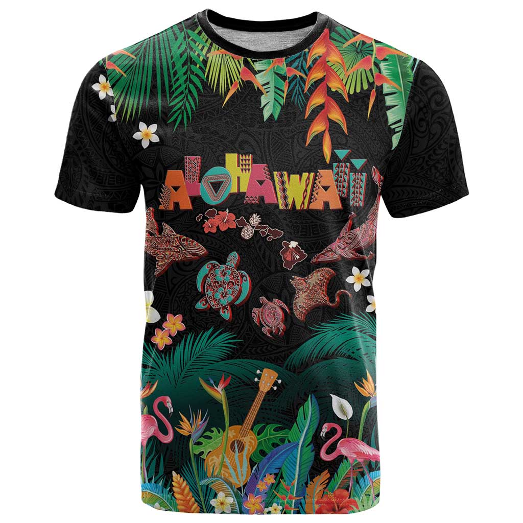 Hawaiian Alohawaii T Shirt Tribal Sea Animals Tattoo and Tropical Plants - Polynesian Pride