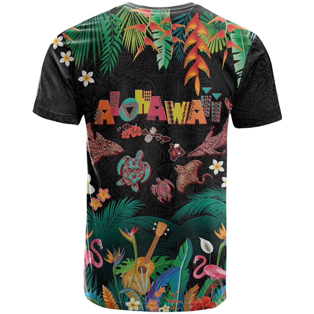 Hawaiian Alohawaii T Shirt Tribal Sea Animals Tattoo and Tropical Plants - Polynesian Pride