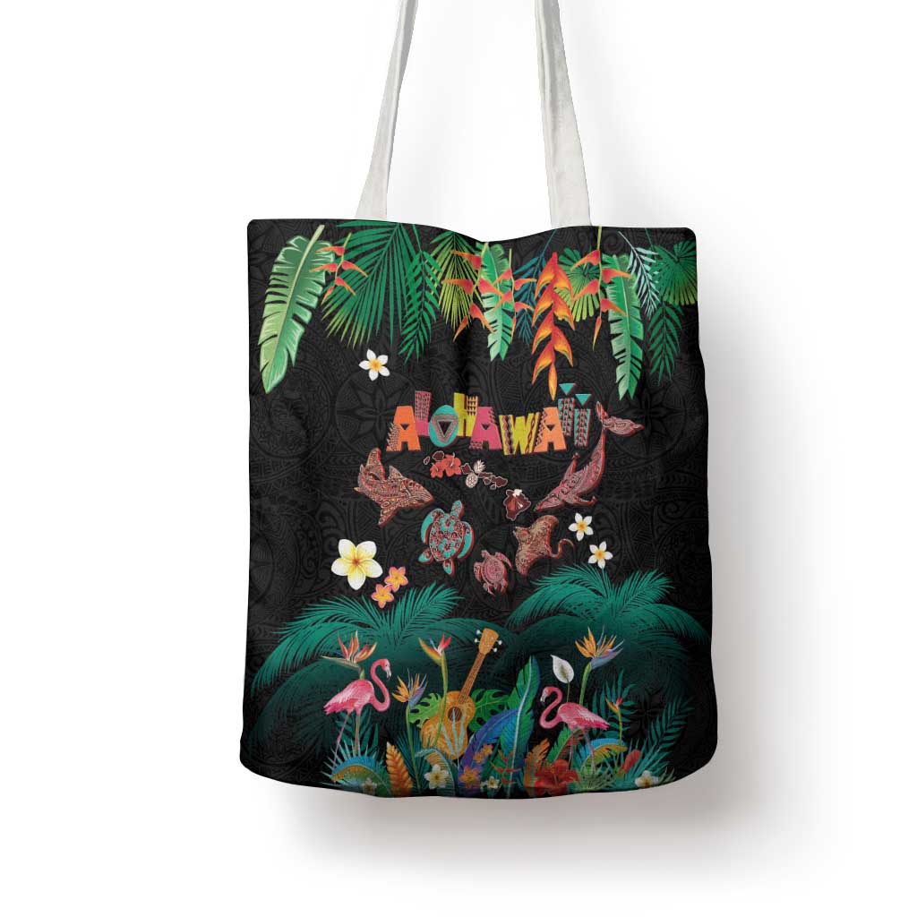 Hawaiian Alohawaii Tote Bag Tribal Sea Animals Tattoo and Tropical Plants - Polynesian Pride