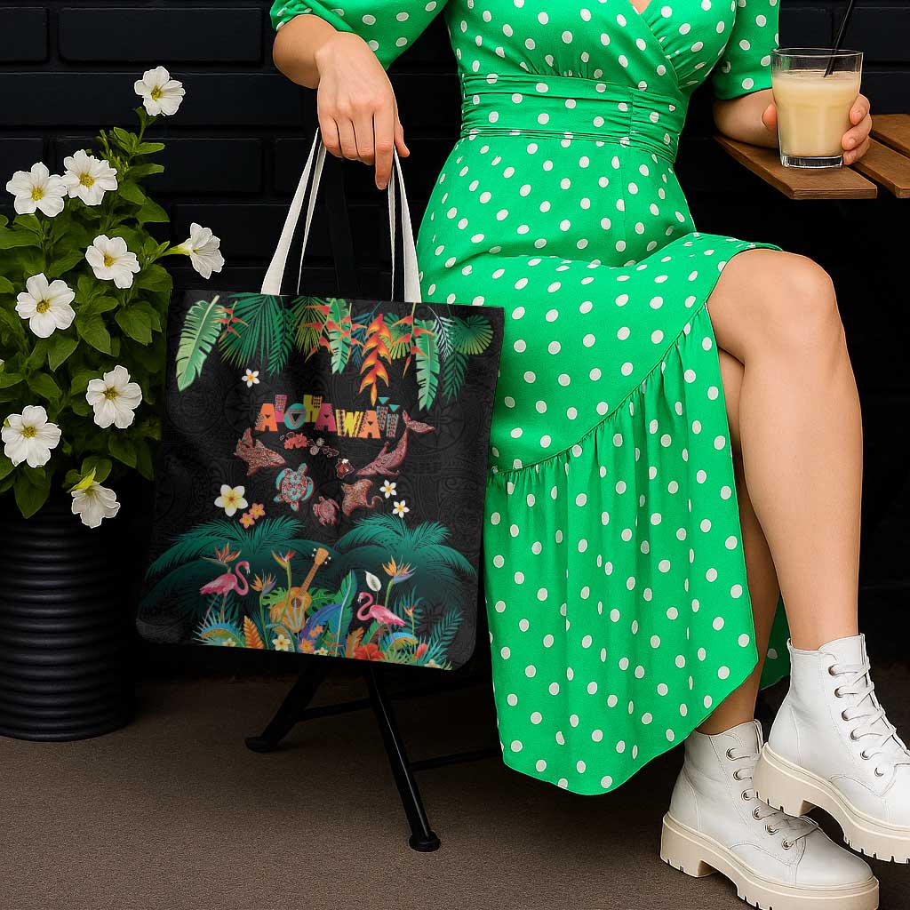 Hawaiian Alohawaii Tote Bag Tribal Sea Animals Tattoo and Tropical Plants - Polynesian Pride