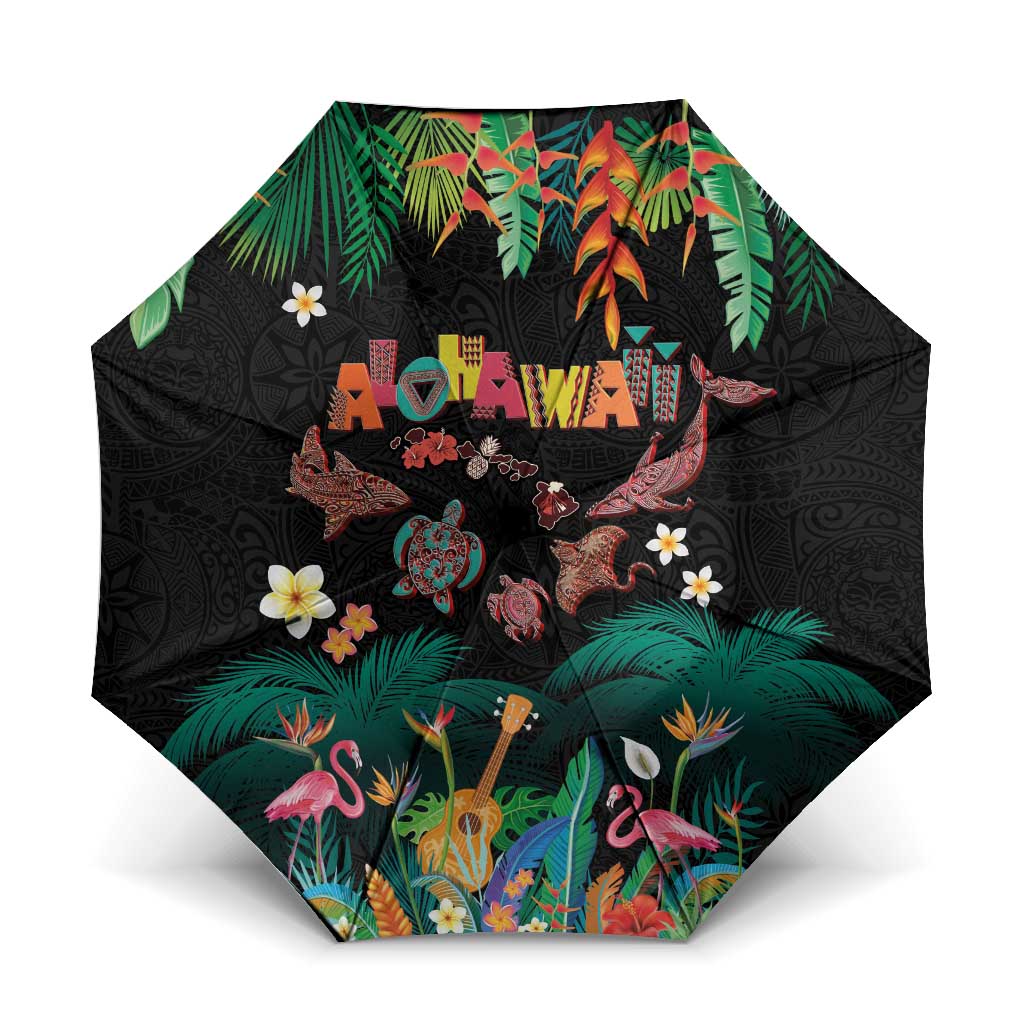 Hawaiian Alohawaii Umbrella Tribal Sea Animals Tattoo and Tropical Plants - Polynesian Pride