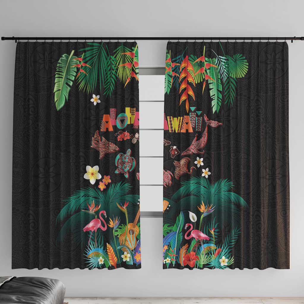 Hawaiian Alohawaii Window Curtain Tribal Sea Animals Tattoo and Tropical Plants - Polynesian Pride
