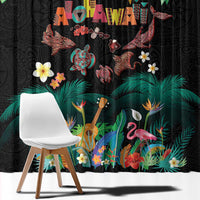 Hawaiian Alohawaii Window Curtain Tribal Sea Animals Tattoo and Tropical Plants - Polynesian Pride