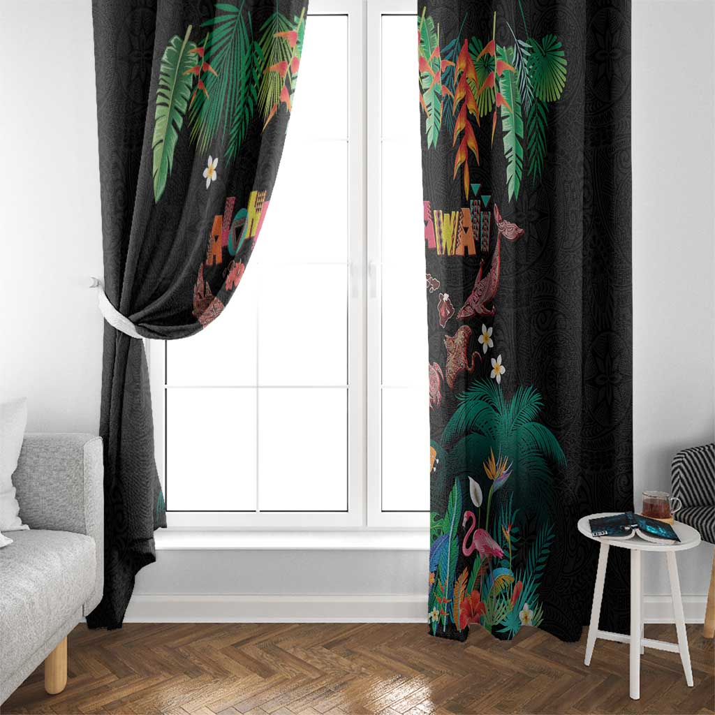 Hawaiian Alohawaii Window Curtain Tribal Sea Animals Tattoo and Tropical Plants - Polynesian Pride