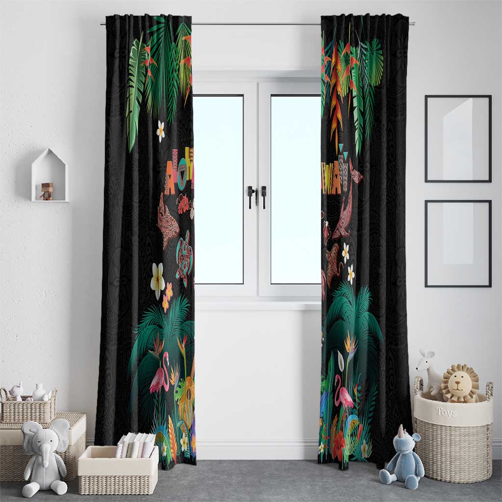 Hawaiian Alohawaii Window Curtain Tribal Sea Animals Tattoo and Tropical Plants - Polynesian Pride