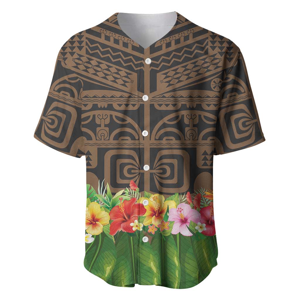 Hawaiian Hula Costume Baseball Jersey Tribal Tattoo and Tropical Plants Skirt LT03 Brown - Polynesian Pride