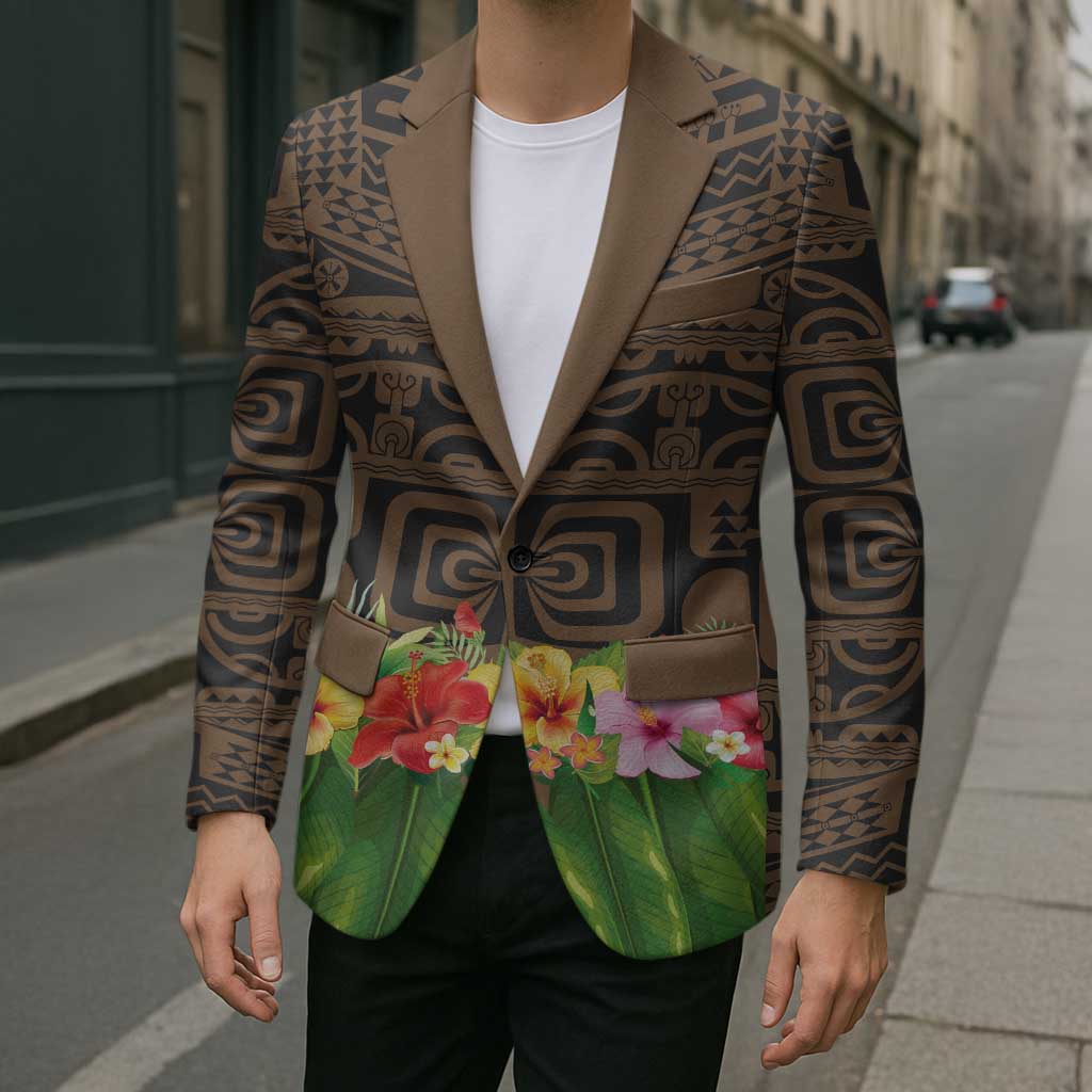 Hawaiian Hula Costume Blazer Tribal Tattoo and Tropical Plants Skirt - Polynesian Pride