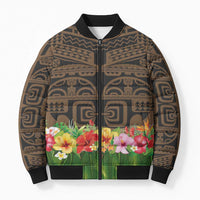 Hawaiian Hula Costume Bomber Puffer Jacket Tribal Tattoo and Tropical Plants Skirt LT03 Unisex Brown - Polynesian Pride