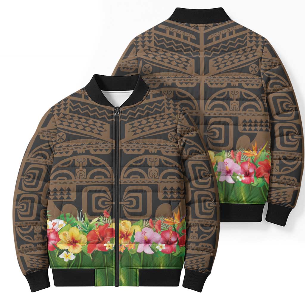 Hawaiian Hula Costume Bomber Puffer Jacket Tribal Tattoo and Tropical Plants Skirt LT03 - Polynesian Pride