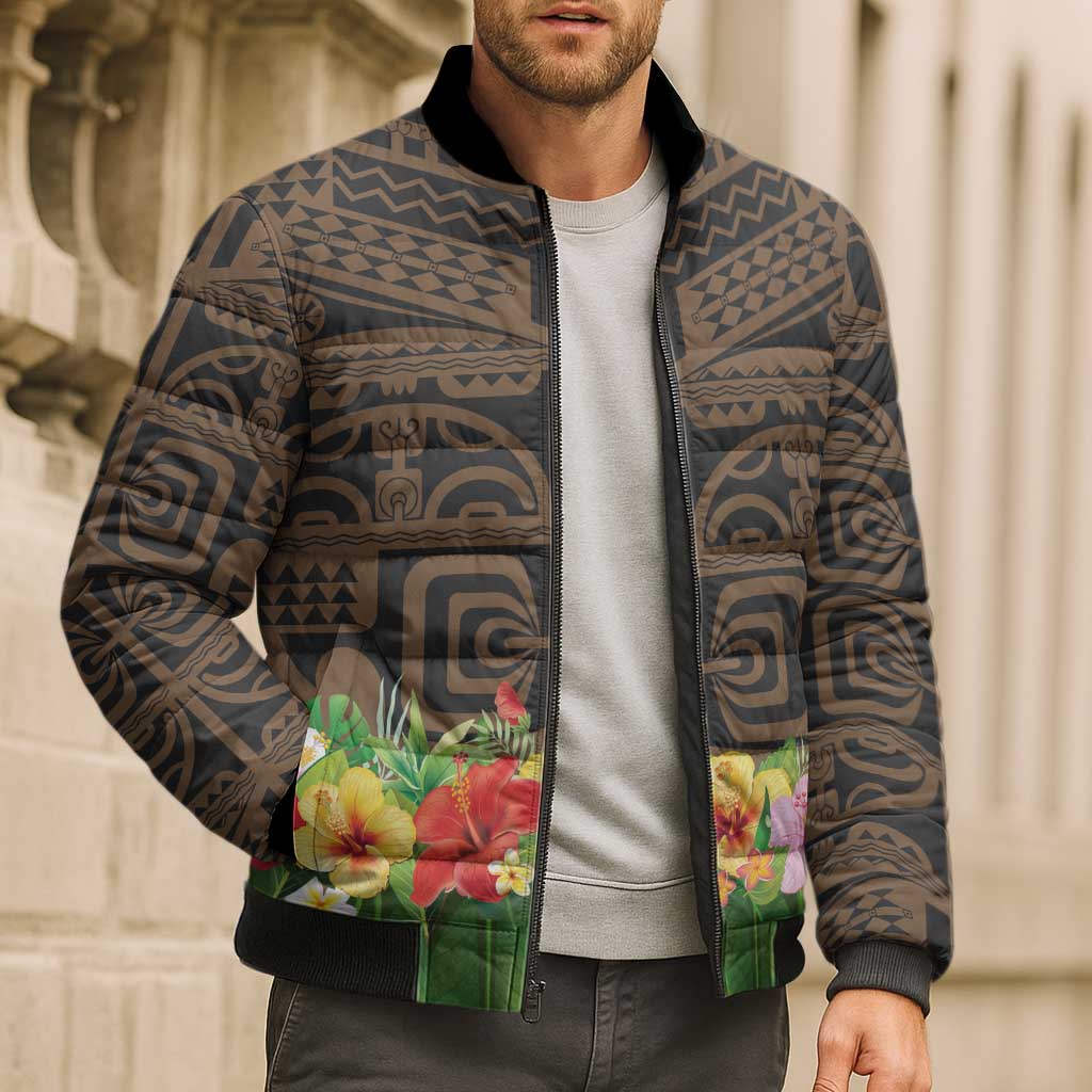 Hawaiian Hula Costume Bomber Puffer Jacket Tribal Tattoo and Tropical Plants Skirt LT03 - Polynesian Pride