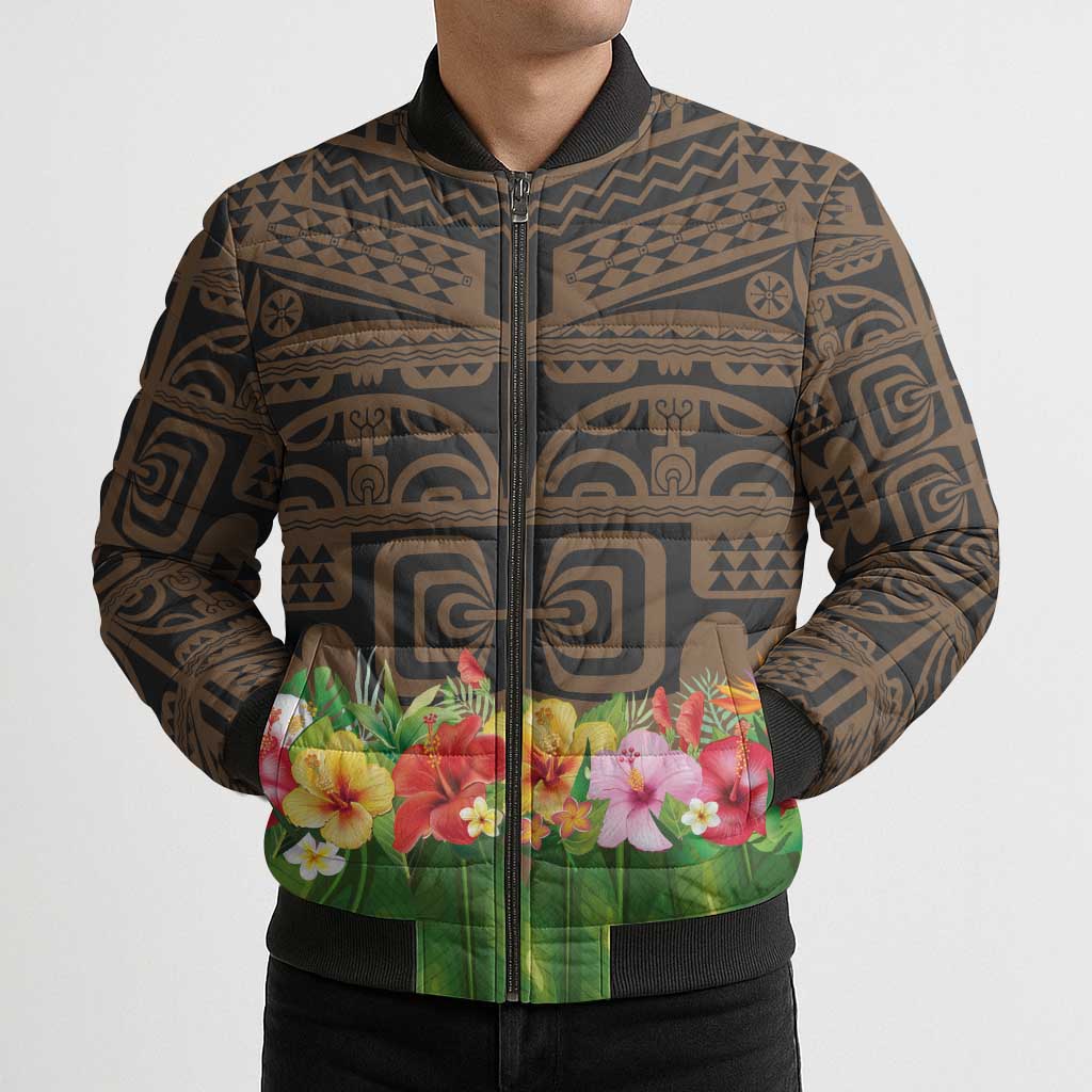 Hawaiian Hula Costume Bomber Puffer Jacket Tribal Tattoo and Tropical Plants Skirt LT03 - Polynesian Pride