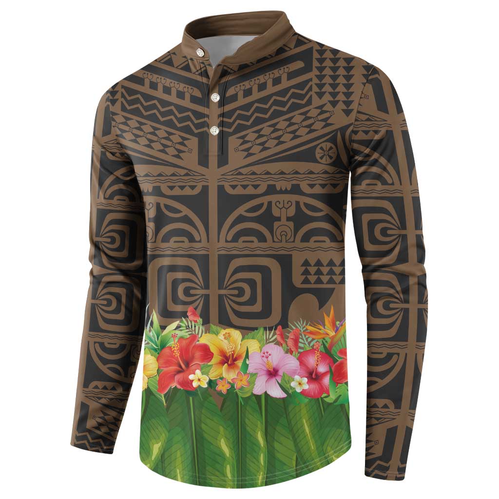 Hawaiian Hula Costume Button Sweatshirt Tribal Tattoo and Tropical Plants Skirt LT03 - Polynesian Pride