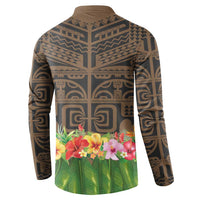 Hawaiian Hula Costume Button Sweatshirt Tribal Tattoo and Tropical Plants Skirt LT03 - Polynesian Pride