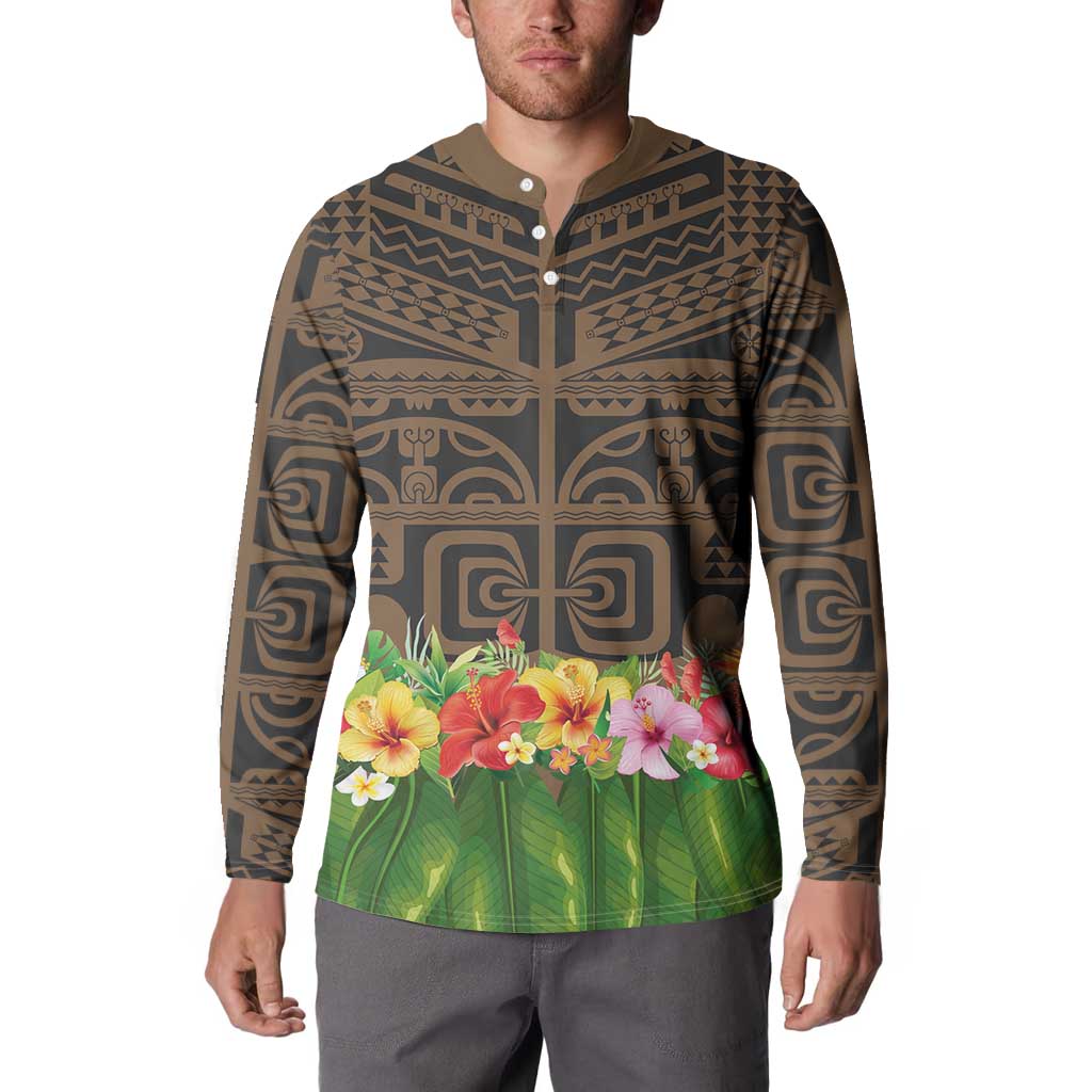 Hawaiian Hula Costume Button Sweatshirt Tribal Tattoo and Tropical Plants Skirt LT03 - Polynesian Pride