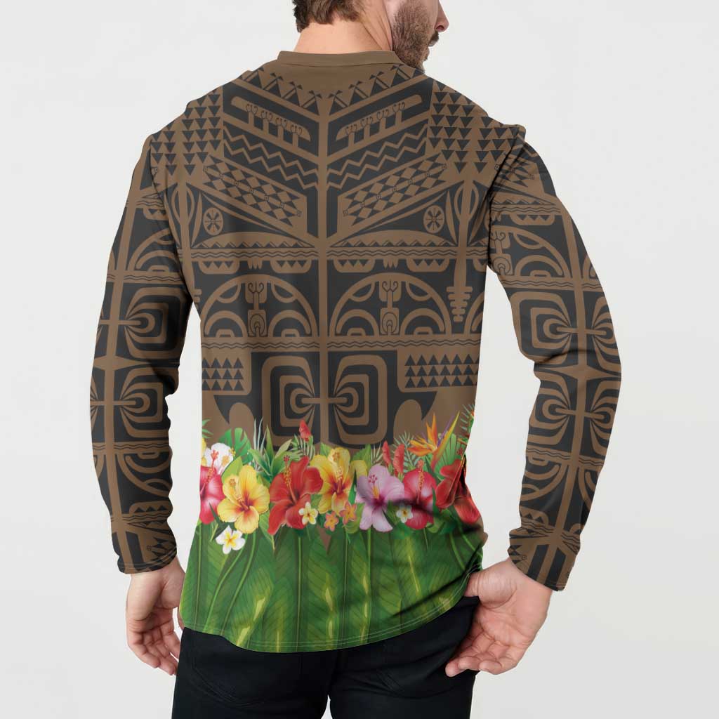 Hawaiian Hula Costume Button Sweatshirt Tribal Tattoo and Tropical Plants Skirt LT03 - Polynesian Pride