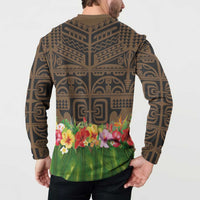 Hawaiian Hula Costume Button Sweatshirt Tribal Tattoo and Tropical Plants Skirt LT03 - Polynesian Pride