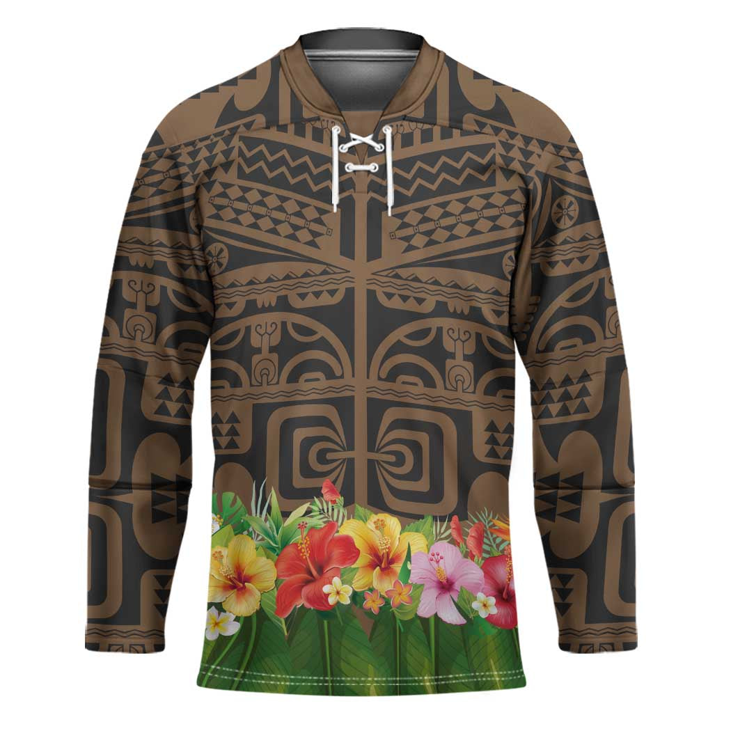 Hawaiian Hula Costume Hockey Jersey Tribal Tattoo and Tropical Plants Skirt - Polynesian Pride