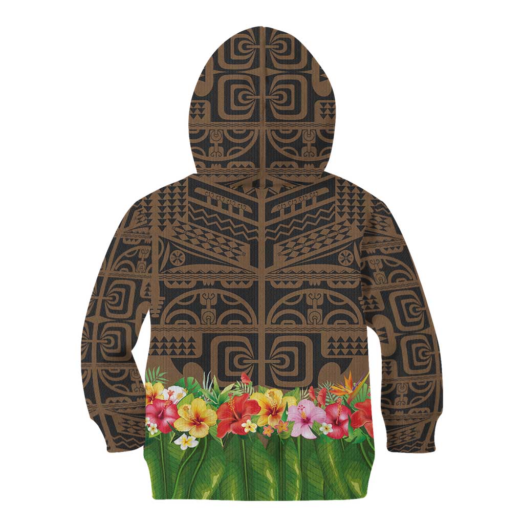 Hawaiian Hula Costume Kid Hoodie Tribal Tattoo and Tropical Plants Skirt - Polynesian Pride