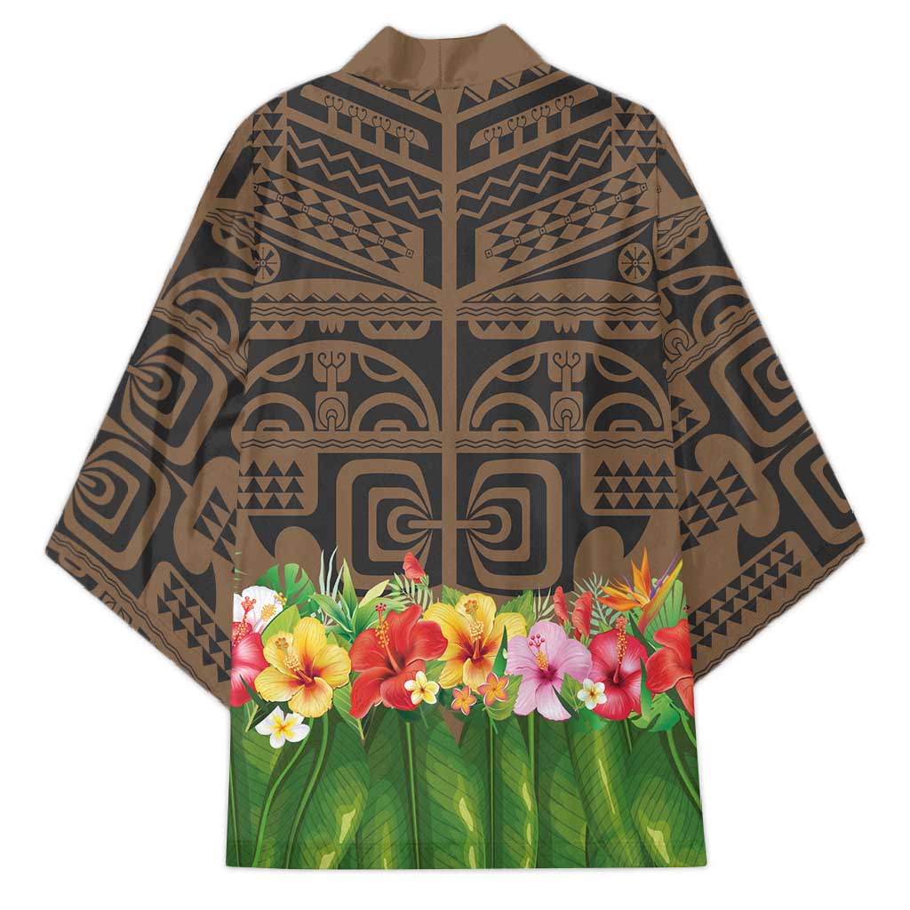 Hawaiian Hula Costume Kimono Tribal Tattoo and Tropical Plants Skirt - Polynesian Pride