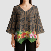 Hawaiian Hula Costume Kimono Sleeve Blouse Tribal Tattoo and Tropical Plants Skirt LT03 - Polynesian Pride