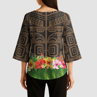 Hawaiian Hula Costume Kimono Sleeve Blouse Tribal Tattoo and Tropical Plants Skirt LT03 - Polynesian Pride