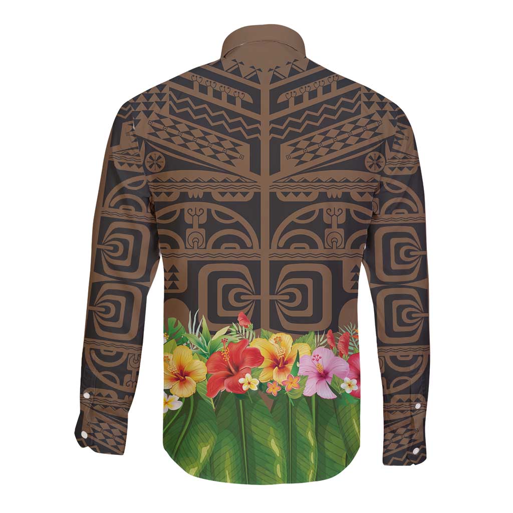 Hawaiian Hula Costume Long Sleeve Button Shirt Tribal Tattoo and Tropical Plants Skirt LT03 - Polynesian Pride