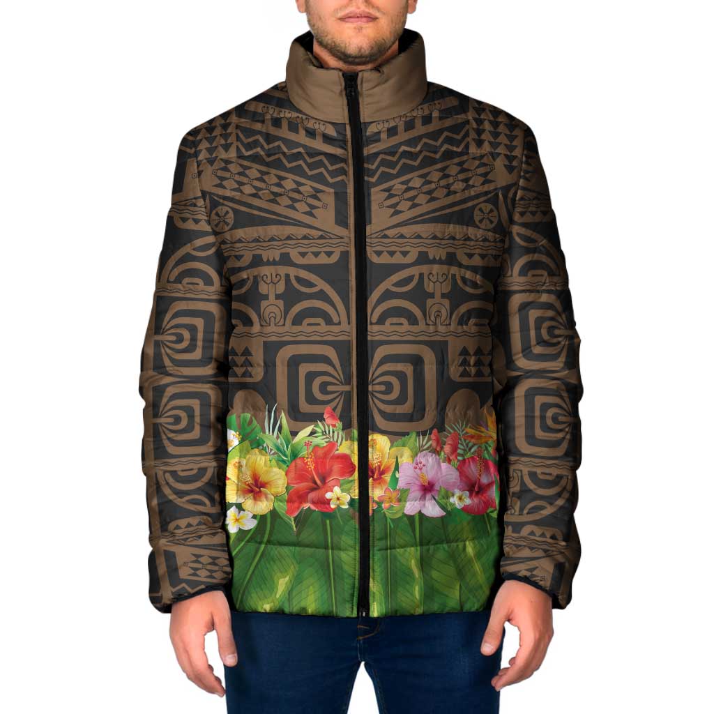 Hawaiian Hula Costume Padded Jacket Tribal Tattoo and Tropical Plants Skirt LT03 Men Brown - Polynesian Pride
