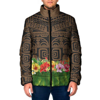 Hawaiian Hula Costume Padded Jacket Tribal Tattoo and Tropical Plants Skirt LT03 Men Brown - Polynesian Pride