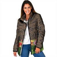 Hawaiian Hula Costume Padded Jacket Tribal Tattoo and Tropical Plants Skirt LT03 Women Brown - Polynesian Pride
