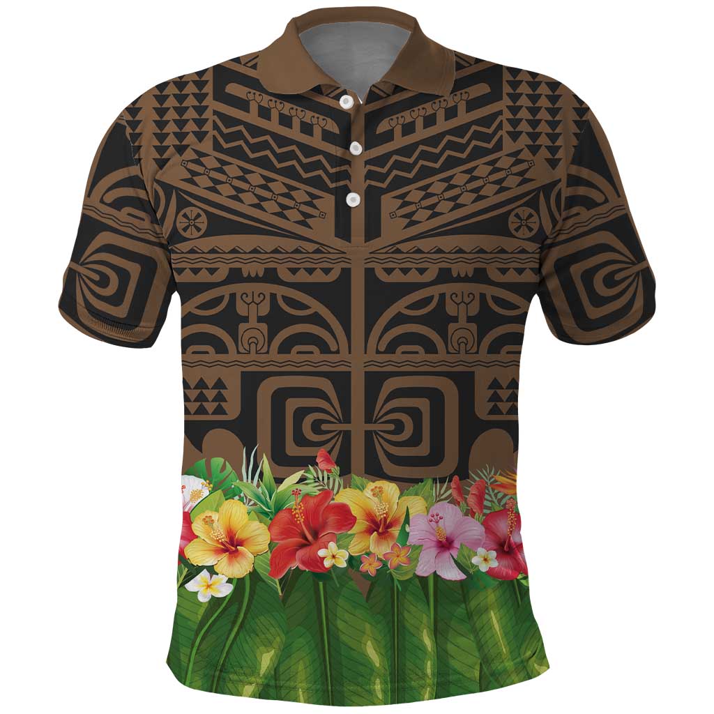 Hawaiian Hula Costume Polo Shirt Tribal Tattoo and Tropical Plants Skirt - Polynesian Pride