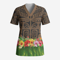 Hawaiian Hula Costume Scrub Top Tribal Tattoo and Tropical Plants Skirt LT03 Adult Brown - Polynesian Pride