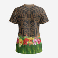 Hawaiian Hula Costume Scrub Top Tribal Tattoo and Tropical Plants Skirt LT03 - Polynesian Pride