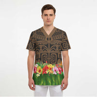 Hawaiian Hula Costume Scrub Top Tribal Tattoo and Tropical Plants Skirt LT03 - Polynesian Pride