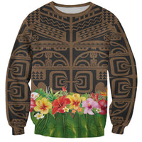 Hawaiian Hula Costume Sweatshirt Tribal Tattoo and Tropical Plants Skirt LT03 Unisex Brown - Polynesian Pride