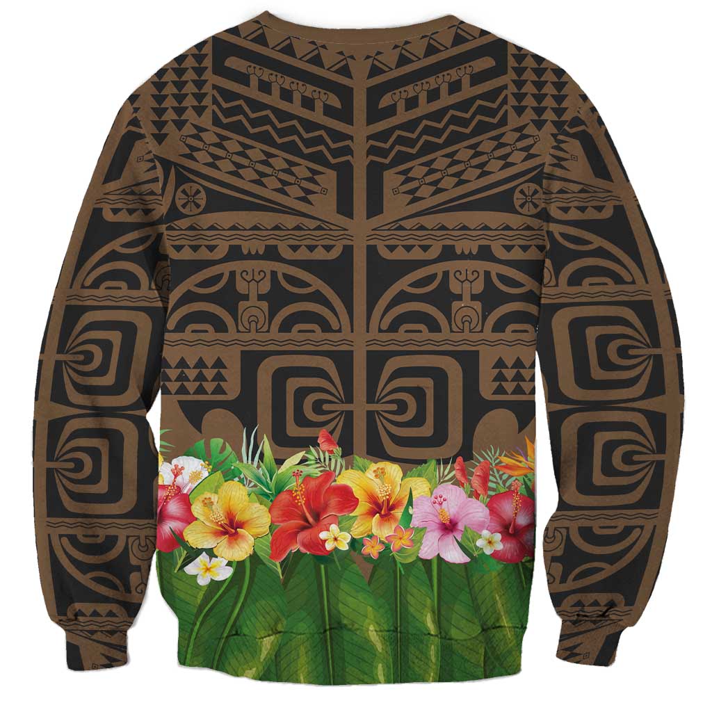 Hawaiian Hula Costume Sweatshirt Tribal Tattoo and Tropical Plants Skirt LT03 - Polynesian Pride