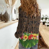 Hawaiian Hula Costume Women Casual Shirt Tribal Tattoo and Tropical Plants Skirt - Polynesian Pride