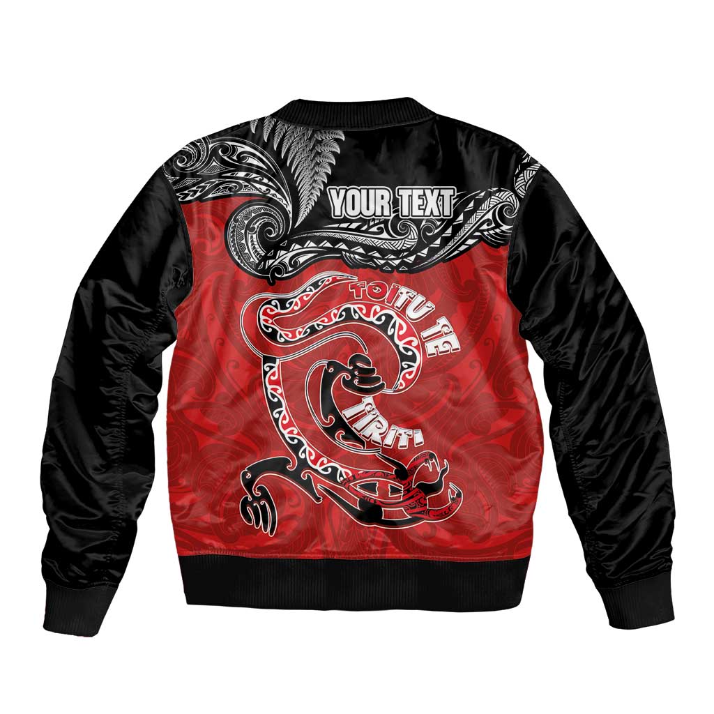 Personalised Aotearoa Toitu Te Tiriti Bomber Jacket Taniwha Tribal Motifs LT03 - Polynesian Pride
