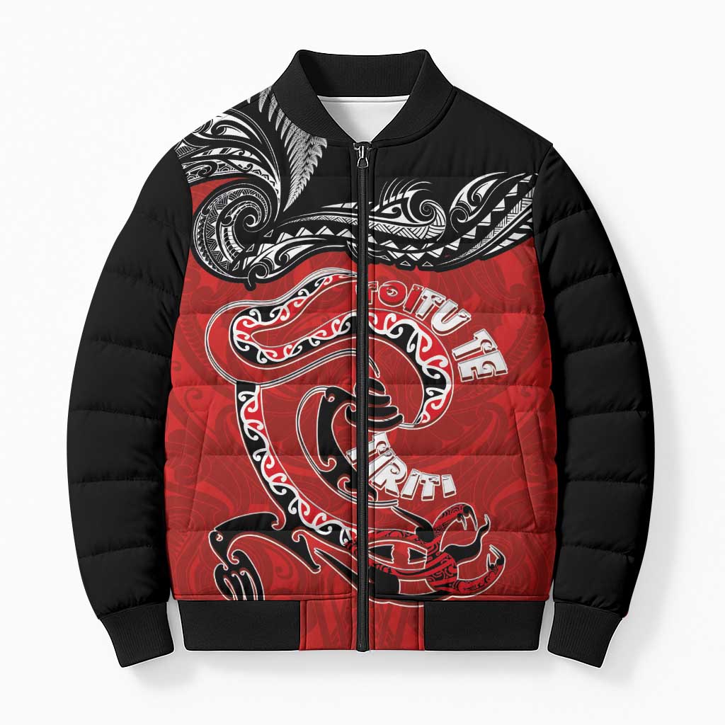 Personalised Aotearoa Toitu Te Tiriti Bomber Puffer Jacket Taniwha Tribal Motifs LT03 Unisex Multicolor - Polynesian Pride