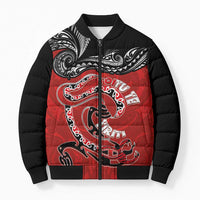 Personalised Aotearoa Toitu Te Tiriti Bomber Puffer Jacket Taniwha Tribal Motifs LT03 Unisex Multicolor - Polynesian Pride