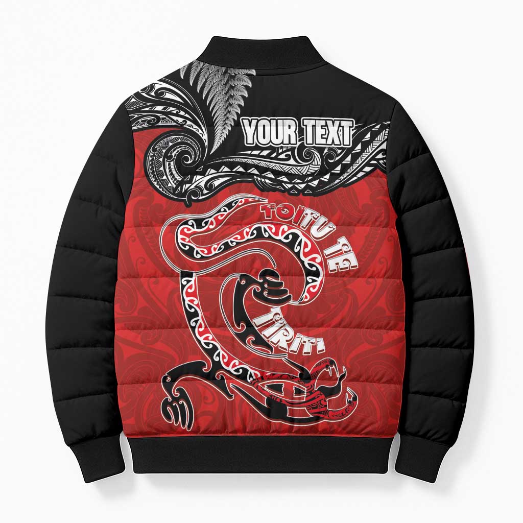 Personalised Aotearoa Toitu Te Tiriti Bomber Puffer Jacket Taniwha Tribal Motifs LT03 - Polynesian Pride