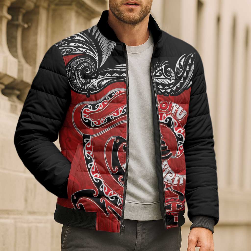 Personalised Aotearoa Toitu Te Tiriti Bomber Puffer Jacket Taniwha Tribal Motifs LT03 - Polynesian Pride