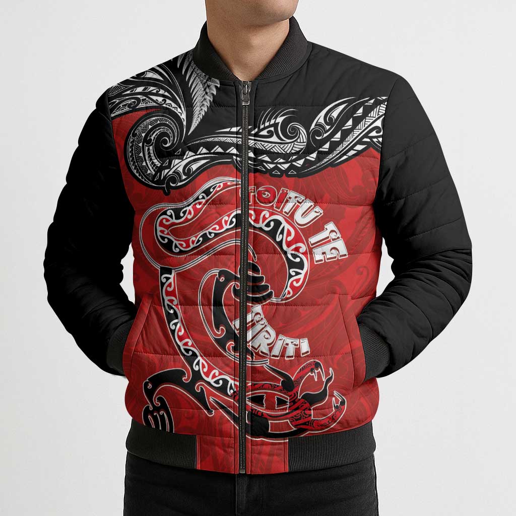 Personalised Aotearoa Toitu Te Tiriti Bomber Puffer Jacket Taniwha Tribal Motifs LT03 - Polynesian Pride
